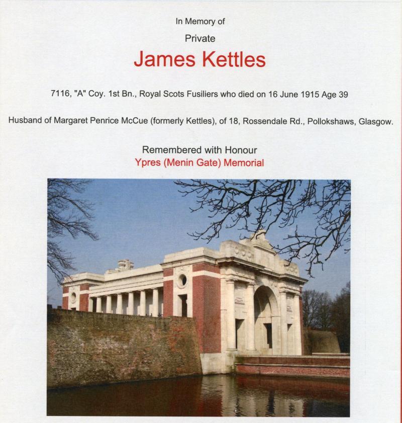 WW1 Victory Medal 1914-1919 To Pte James Kettles, 1st Bn., Royal Scots Fusiliers