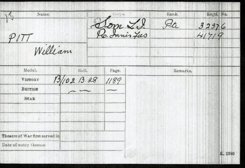 Victory Medal 1914-19 To Pte William Pitt, Somerset Light Infantry & Royal Inniskilling Fusiliers ( Prisoner of War)