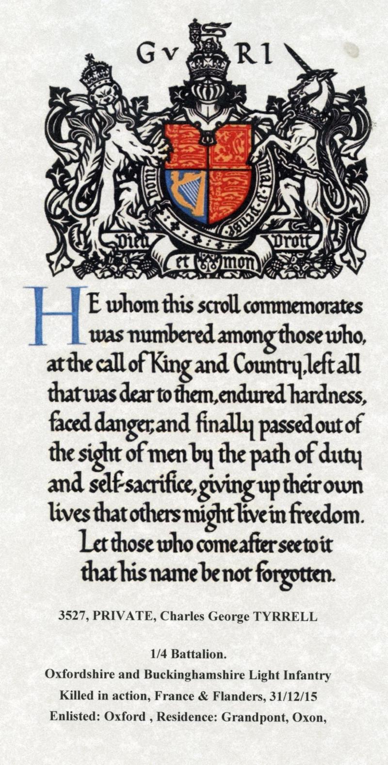 WW1 Victory Medal 1914-1919 To Pte Charles George Tyrrell