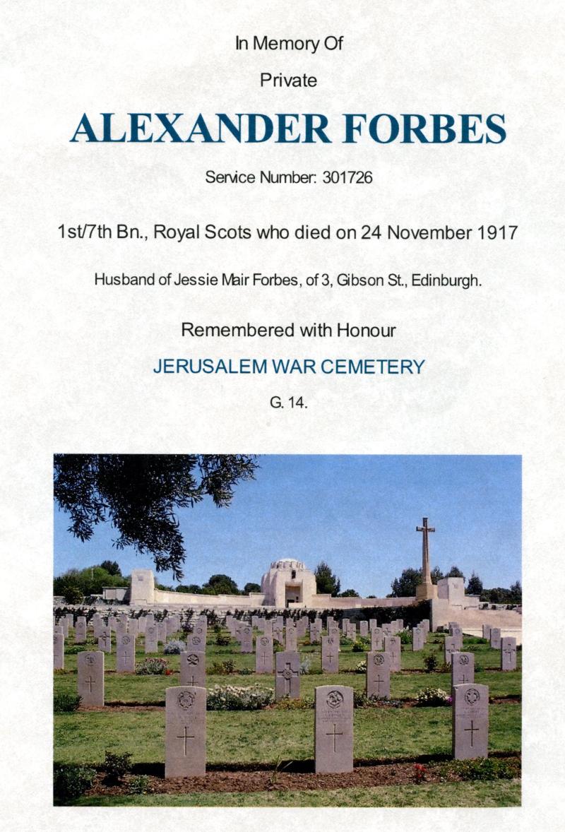 WW1 British War Medal 1914-18 To Pte Alexander Forbes 1st/7th Bn., Royal Scots