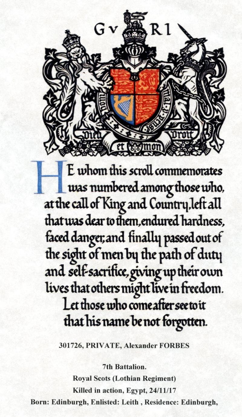 WW1 British War Medal 1914-18 To Pte Alexander Forbes 1st/7th Bn., Royal Scots