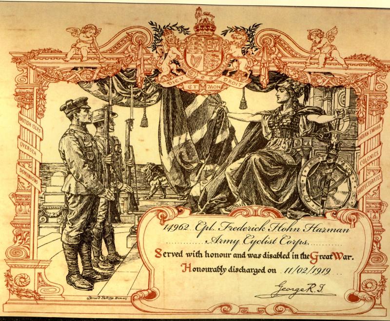 WW1 Victory Medal 1914-19 To Cpl Frederick John Harman, Army Cyclist Corps