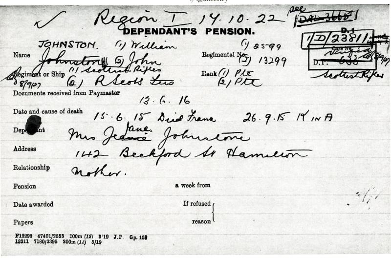 WW1 1914-15 Trio World War One Medals To Pte William Johnston, 6th Bn., Cameronians (Scottish Rifles)