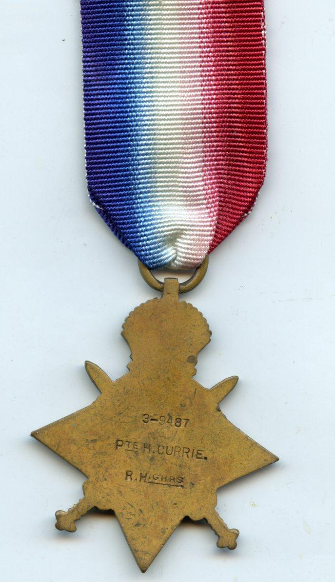 WW1 1914 Mons Star Medal To Pte Henry Currie 1st Bn., Black Watch (Royal Highlanders)