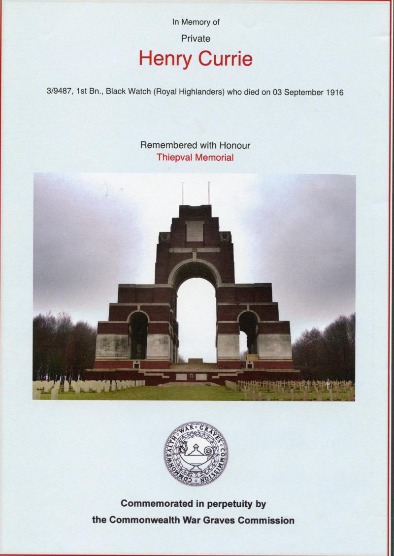 WW1 1914 Mons Star Medal To Pte Henry Currie 1st Bn., Black Watch (Royal Highlanders)