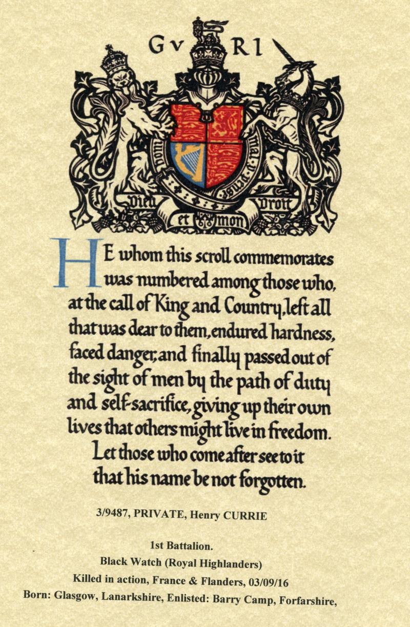 WW1 1914 Mons Star Medal To Pte Henry Currie 1st Bn., Black Watch (Royal Highlanders)