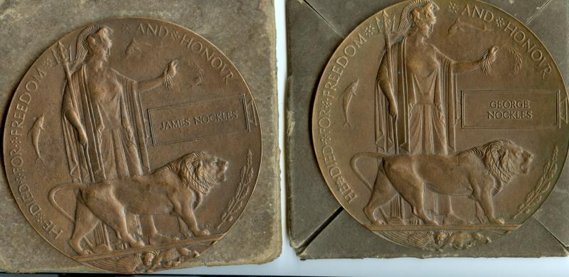 Brothers George  & James Nockles, Royal Fusiliers & Scots Guards WW1 Memorial Plaques