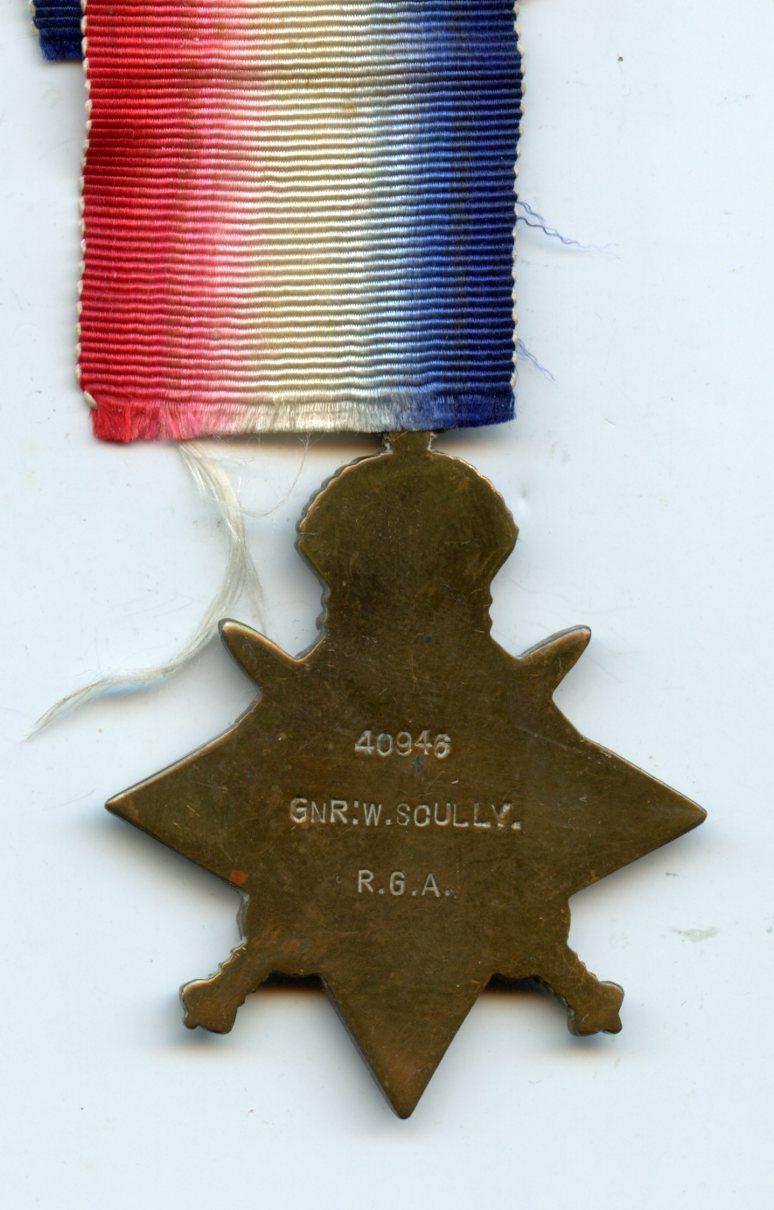 WW1 1914 Mons Star To Gunner William Scully, Royal Garrison Artillery