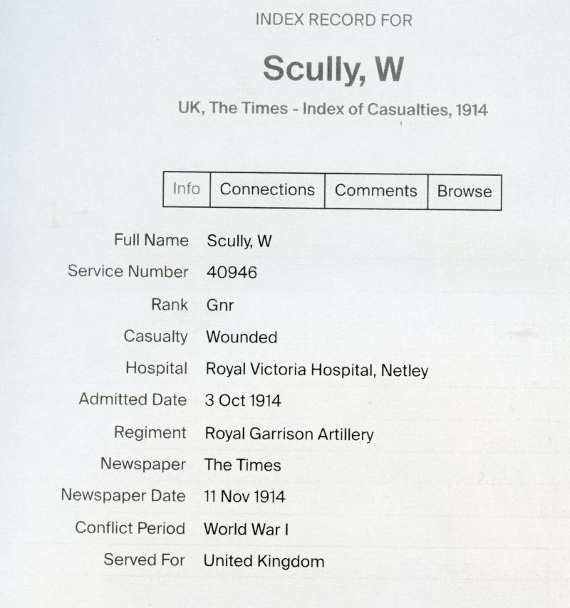 WW1 1914 Mons Star To Gunner William Scully, Royal Garrison Artillery