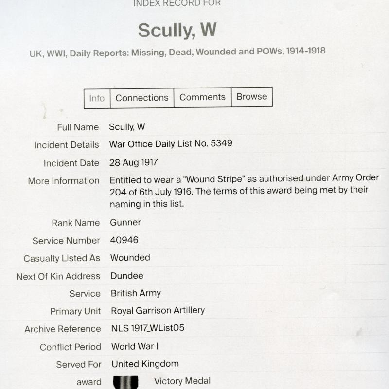 WW1 1914 Mons Star To Gunner William Scully, Royal Garrison Artillery