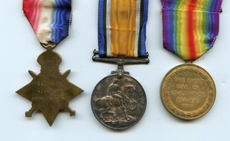 WW1 1914-15 Trio World War One Medals To Engineman William Young, HM Drifter