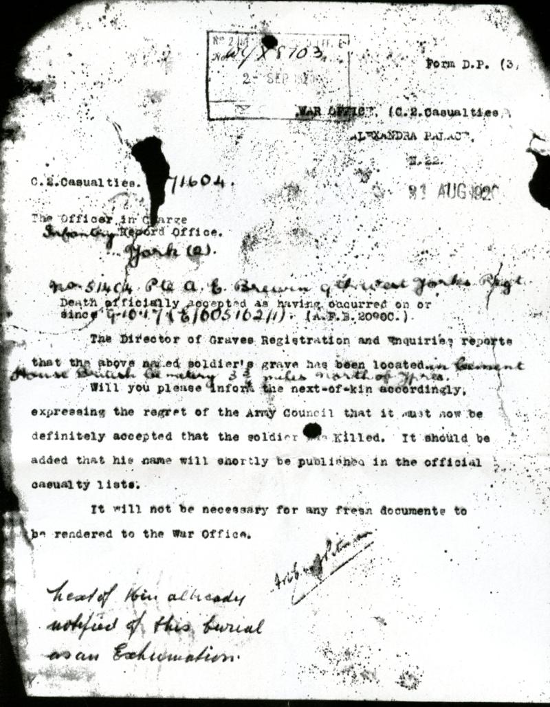 WW1 British War & Victory Medals Pair to Pte Albert Brewin, West Yorkshire Regiment ( Born in St Lewis, U.S.A.)