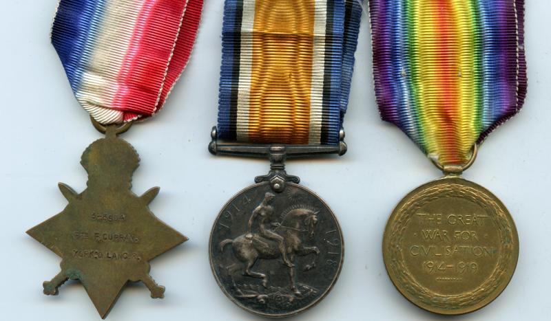 WW1 1914-15 Trio & Memorial Medal Plaque Group To Pte Francis Curran,1st Bn., York and Lancaster Regiment