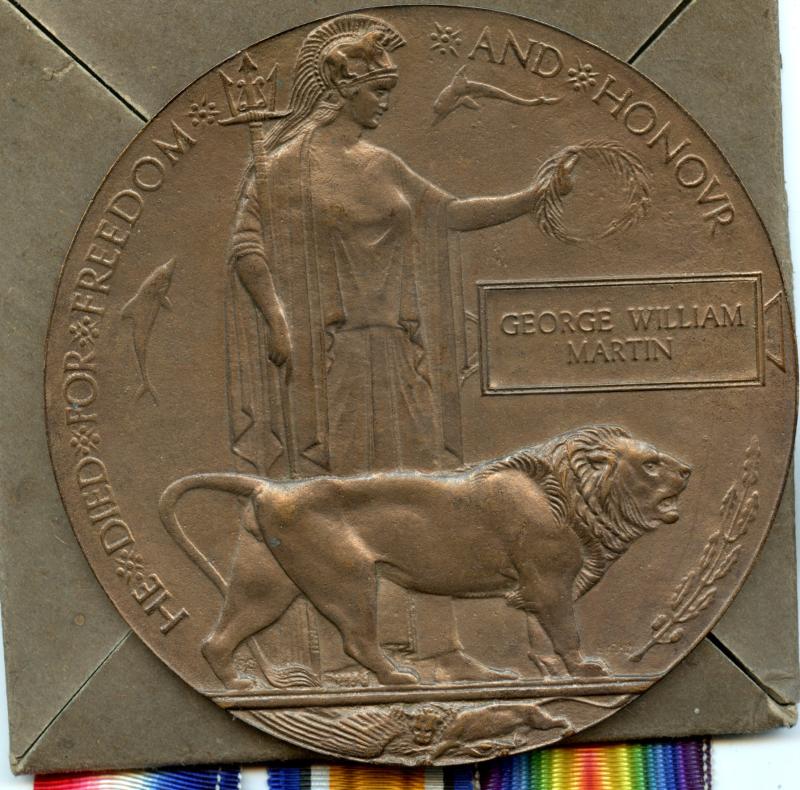 WW1 1914-15 Trio & Memorial Medal Plaque Group To Pte George William Martin,2nd Bn., Hampshire Regiment
