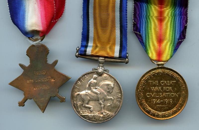 WW1 1914-15 Trio & Memorial Medal Plaque Group To Pte George William Martin,2nd Bn., Hampshire Regiment
