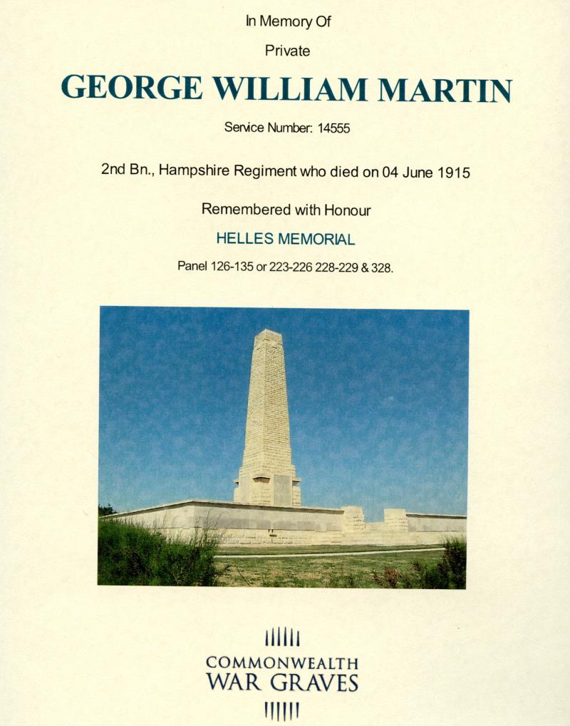 WW1 1914-15 Trio & Memorial Medal Plaque Group To Pte George William Martin,2nd Bn., Hampshire Regiment