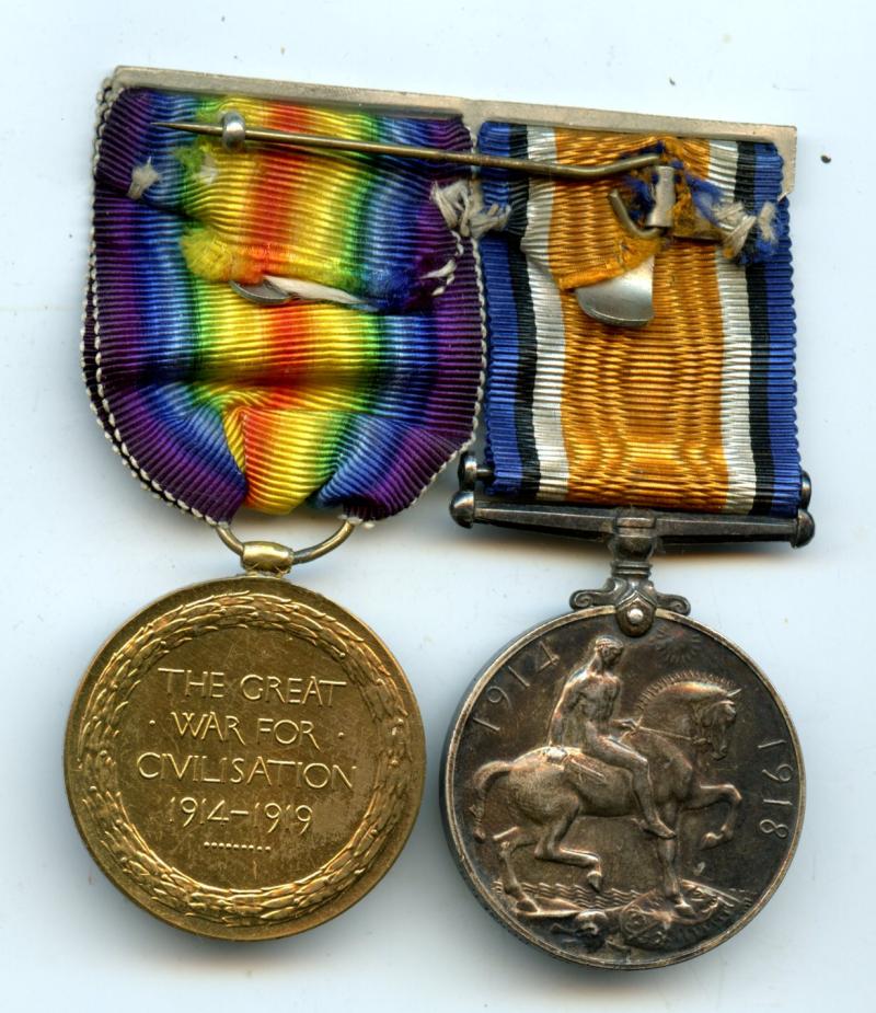 WW1 British War & Victory Medals Pair To Pte William R Meredith 6th Bn Dorsetshire Regiment