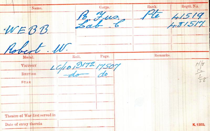 Victory Medal 1914-19 To Pte Robert W Webb, 32nd Royal Fusiliers (Service) Battalion (East Ham)
