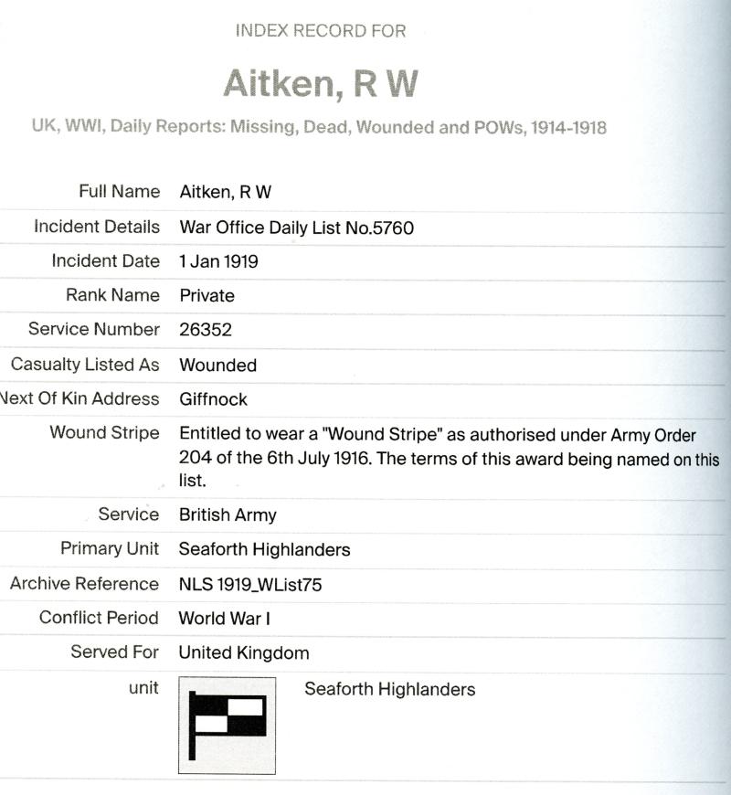 WW1 British War & Victory Medals Pair To Pte Robert W Aitken, Seaforth Highlanders ( From Giffnock Glasgow)
