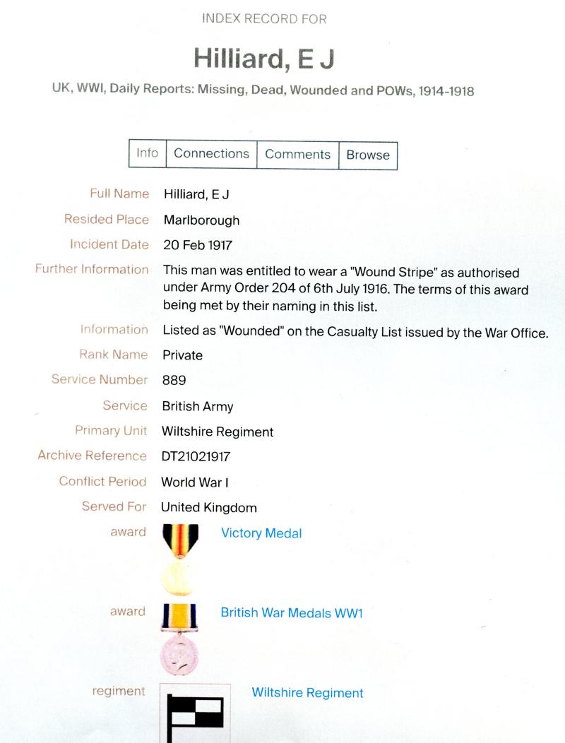WW1 1914-15 Trio World War One Medals To Pte Edward J Hilliard, Wiltshire Regiment