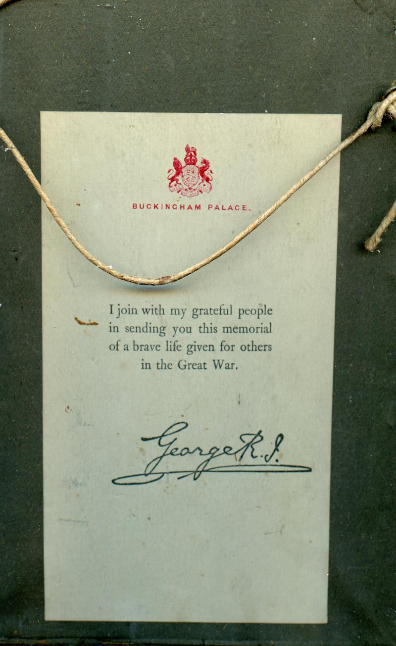 WW1 Framed Memorial Scroll & Buckingham Palace Memorial scroll to L/Cpl Thomas Edward Laurie, 9th (Glasgow Hds.) Bn., Highland Light Infantry