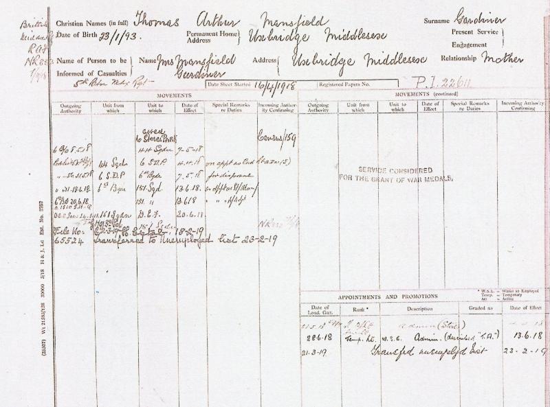 WW1 1914-15 Star To Lieut Thomas Arthur Mansfield Gardiner, Middlesex Regt , Royal Flying Corps & RAF