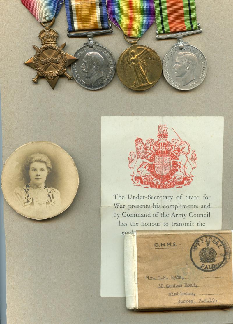 WW1 1914-15 Trio World War One Medals & Defence Medal To Pte Thomas H Byde, 5th Battalion Royal Fusiliers