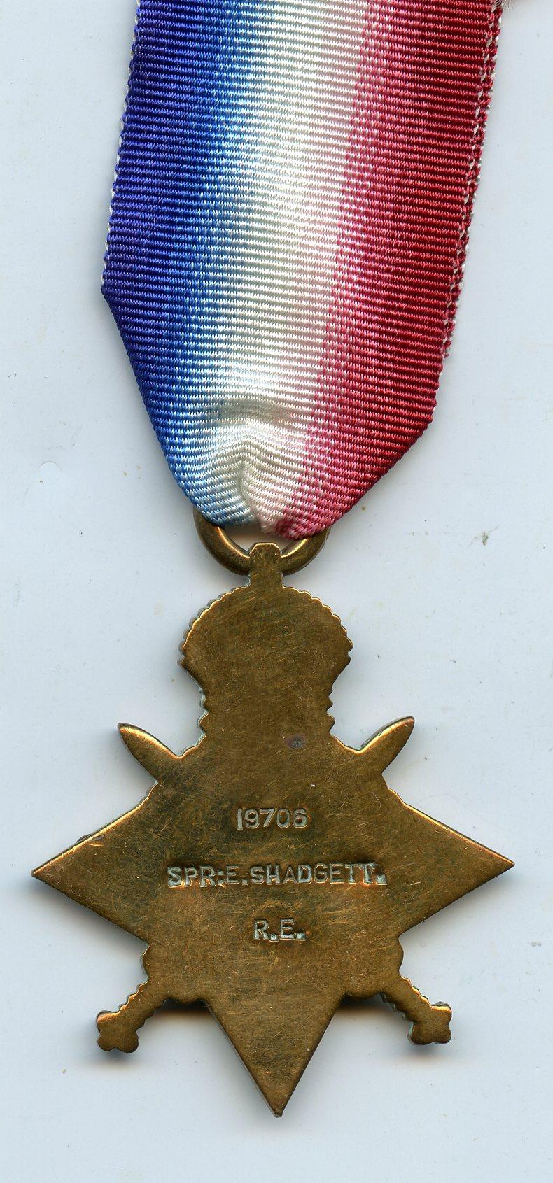 WW1 1914 Mons Star To Pte Ernest Shadgett, Royal Engineers