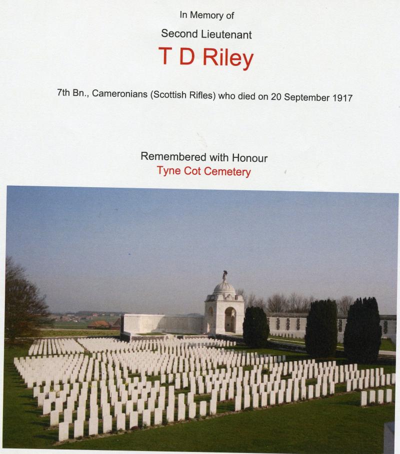 WW1 Victory Medal 1914-1919 To 2 Lieutenant Thomas Dickinson Riley, 7th Bn., Cameronians (Scottish Rifles)