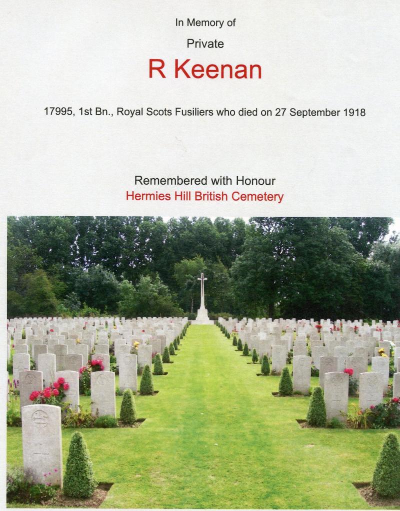 WW1 British War & Victory Medals Pair To Pte Robert Keenan; 6th Bn., Royal Scots Fusiliers