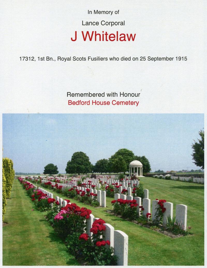 WW1 1914-15 Star Medal To Pte John Whitelaw, 1st Bn., Royal Scots Fusiliers