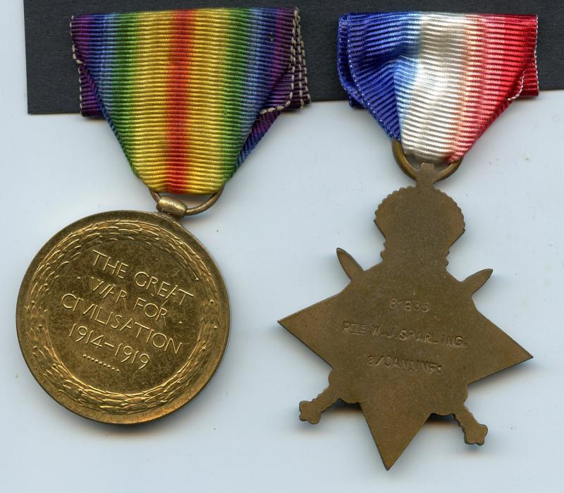 WW1 1914-15 Star & Victory Medal To Pte Wilfred John Sparling, 8th Bn., Canadian Infantry (90th Winnipeg Rifles)