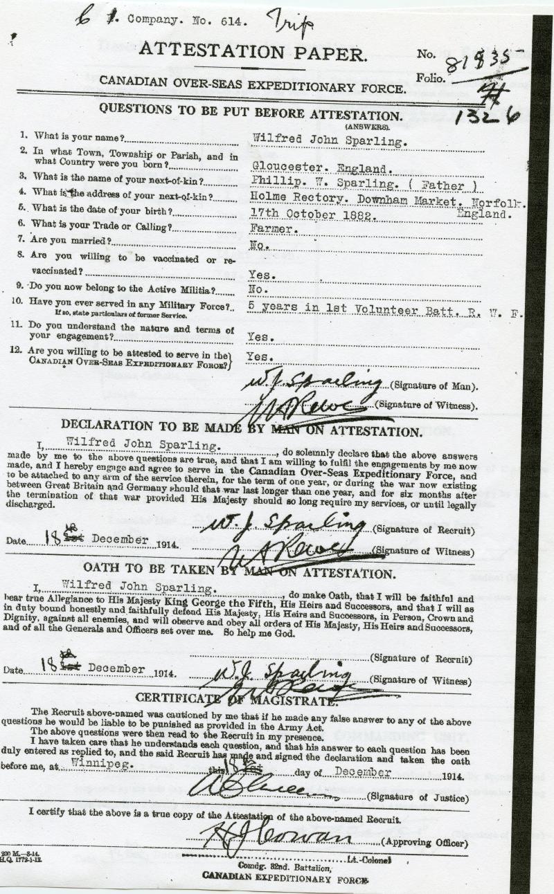 WW1 1914-15 Star & Victory Medal To Pte Wilfred John Sparling, 8th Bn., Canadian Infantry (90th Winnipeg Rifles)