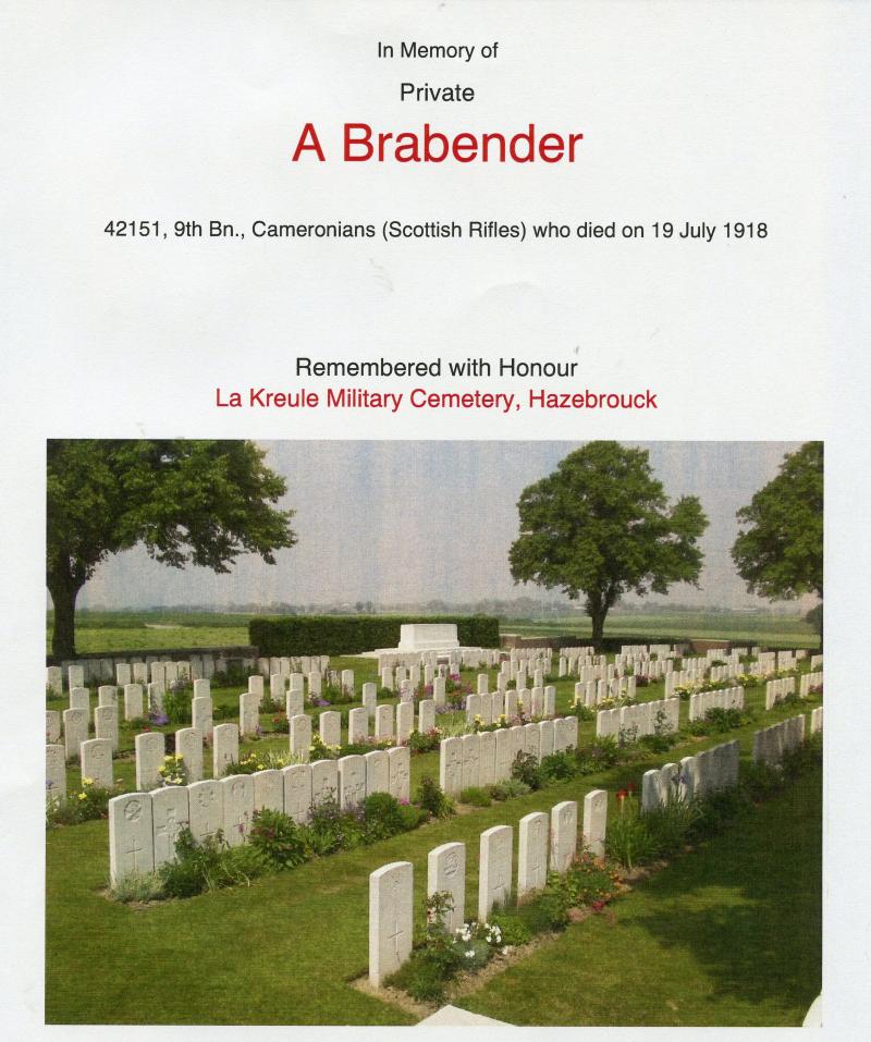 WW1 British War & Victory Medals Pair To Pte Alexander Brabender, 9th Bn., Cameronians (Scottish Rifles)