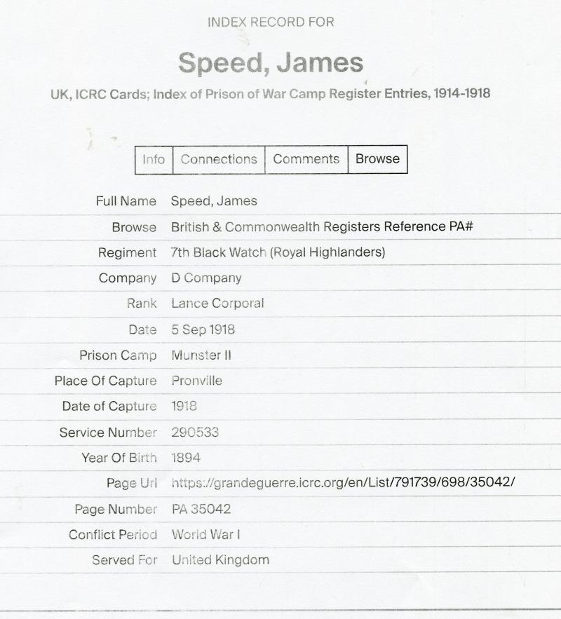 WW1 1914-15 Trio World War One Medals To Pte James Speed, Royal Highlanders The Black Watch ( Prisoner of War )