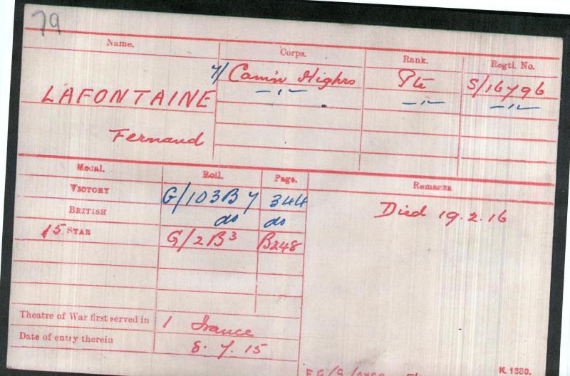 WW1 1914-15 Star & British war Medal To Pte Fernand Lafontaine, 7th Bn., Cameron Highlanders