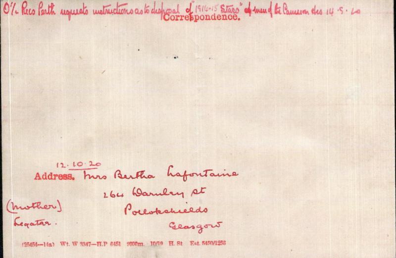 WW1 1914-15 Star & British war Medal To Pte Fernand Lafontaine, 7th Bn., Cameron Highlanders