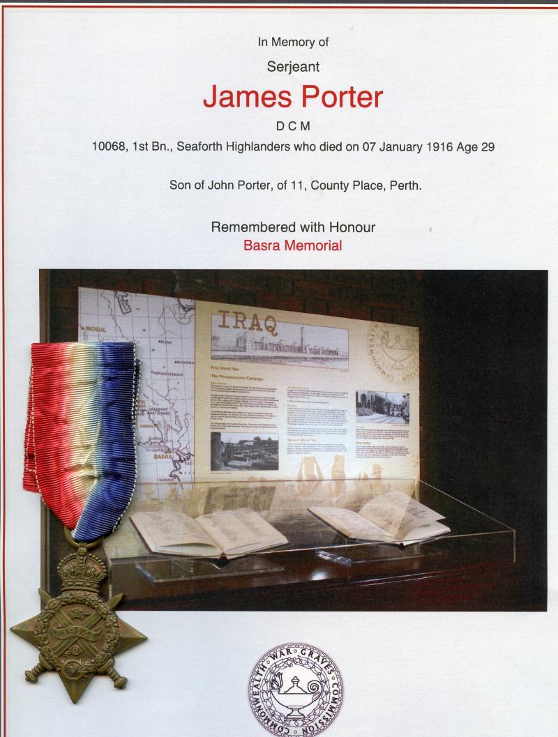 WW1 1914 Mons Star To Sgt James Porter, D.C.M. Sgt Porter 1st Bn., Seaforth Highlanders